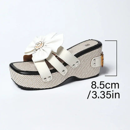 Pantoufles à plateforme épaisse avec nœud papillon pour femmes, Design à boucle, diapositives à fond épais, nouvelles sandales à talons compensés à bout carré