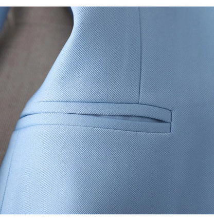 Costume Blazer Bleu Décontracté pour Femme, Tenue de Bureau, Manches sulf, Veste à Bouton Unique, Ensemble 2 Pièces, Chic, Mode, Pantalon, Élégant