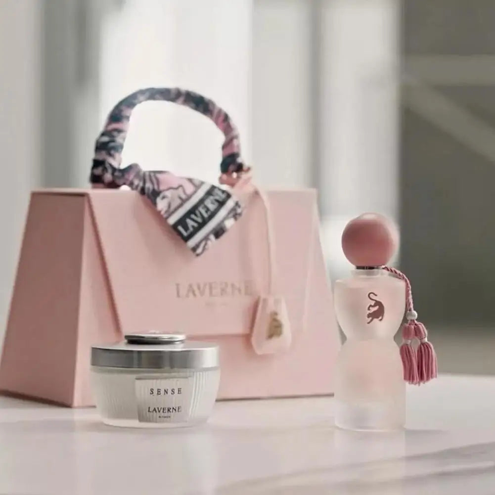 Ensemble cadeau de parfum Laverne Sense 100 ml Sense Eau de Parfum & crème pour le corps & sac fourre-tout parfum floral en poudre de musc