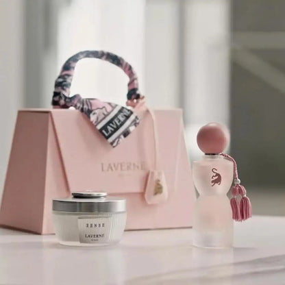 Ensemble cadeau de parfum Laverne Sense 100 ml Sense Eau de Parfum & crème pour le corps & sac fourre-tout parfum floral en poudre de musc