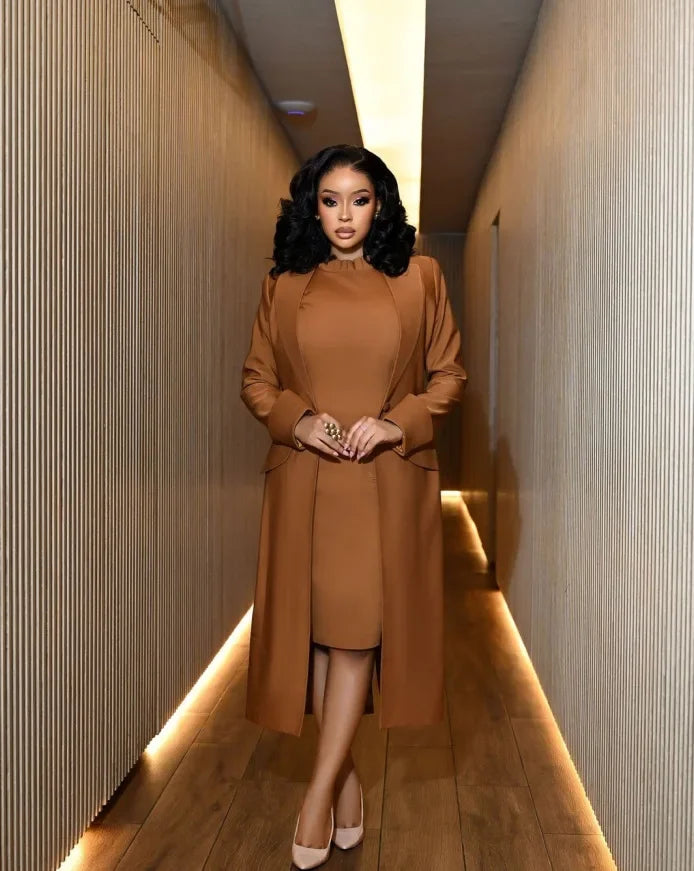 Ensemble femme manches longues Blazer manteau + robe longue costume hiver Streetwear deux 2 pièces ensemble afrique OL tenues de travail