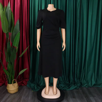 FairyShely-Robe longue à manches courtes pour femmes, grande taille, col rond, grandes robes pour dames, robe de soirée serrée, robe curvy, monochromatique, été, 2025