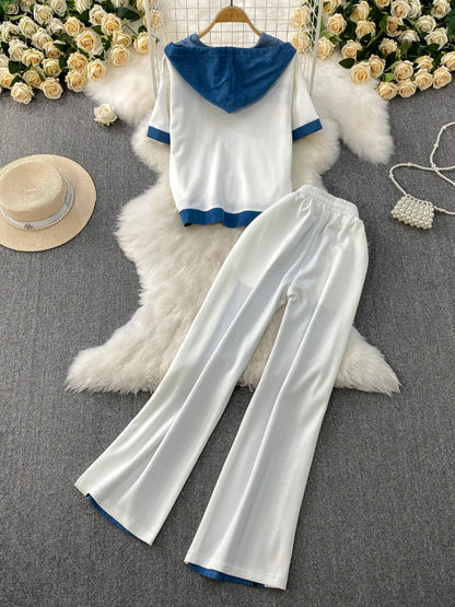 Veste à capuche costume de sport à la mode femmes été 2025 nouveau ensemble deux pièces populaire pantalon réducteur d'âge