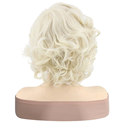 Perruque synthétique courte blonde bouffante bouclée et ondulée de 12 pouces pour femmes, pour usage quotidien en fête, aspect naturel, sans colle, résistante à la chaleur