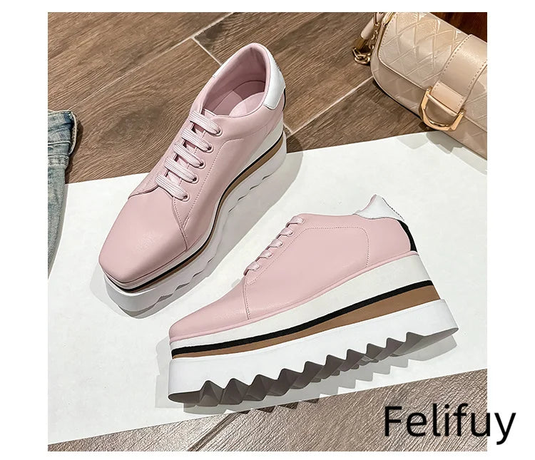 Baskets Blanches en Cuir de Vache pour Femme, Chaussures à Semelle Optique, Décontractées, à Lacets, Confortables, d'Extérieur, de Styliste, Printemps 2024