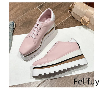 Baskets Blanches en Cuir de Vache pour Femme, Chaussures à Semelle Optique, Décontractées, à Lacets, Confortables, d'Extérieur, de Styliste, Printemps 2024