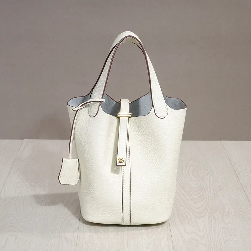 Sac à lunch en cuir de vachette véritable, panier alimentaire E27, sac à main de pique-nique Amazon, poignée supérieure souple, 2024 importé