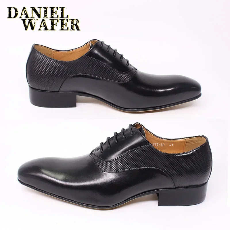 Chaussures Oxford de luxe en cuir véritable pour hommes, faites à la main, noir, marron, imprimé, à lacets, pointu, Parker, mariage, bureau, robe formelle