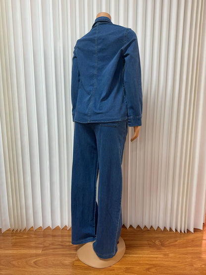 Ensemble pantalon en Denim pour femmes, ensemble deux pièces assorti, Streetwear décontracté, chemise ample, jambes larges, pantalons longs, taille haute, jean maman Y2k