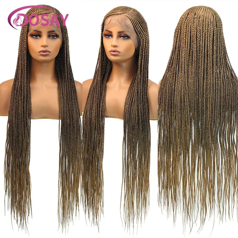 Perruques tressées en boîte Cornrow 36 pouces, perruque synthétique Blonde 613 pour femmes, perruque Lace Front Wig tressée avec raie latérale de haute qualité, perruque Faux Locs