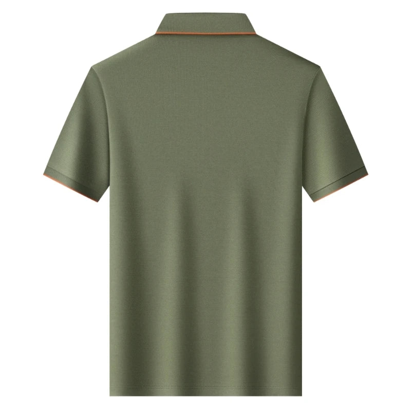 Polo en soie à fermeture éclair pour hommes, T-Shirt à manches courtes en mûrier avec fermeture éclair en métal, col montant, haut d'été décontracté de luxe en coton et lin