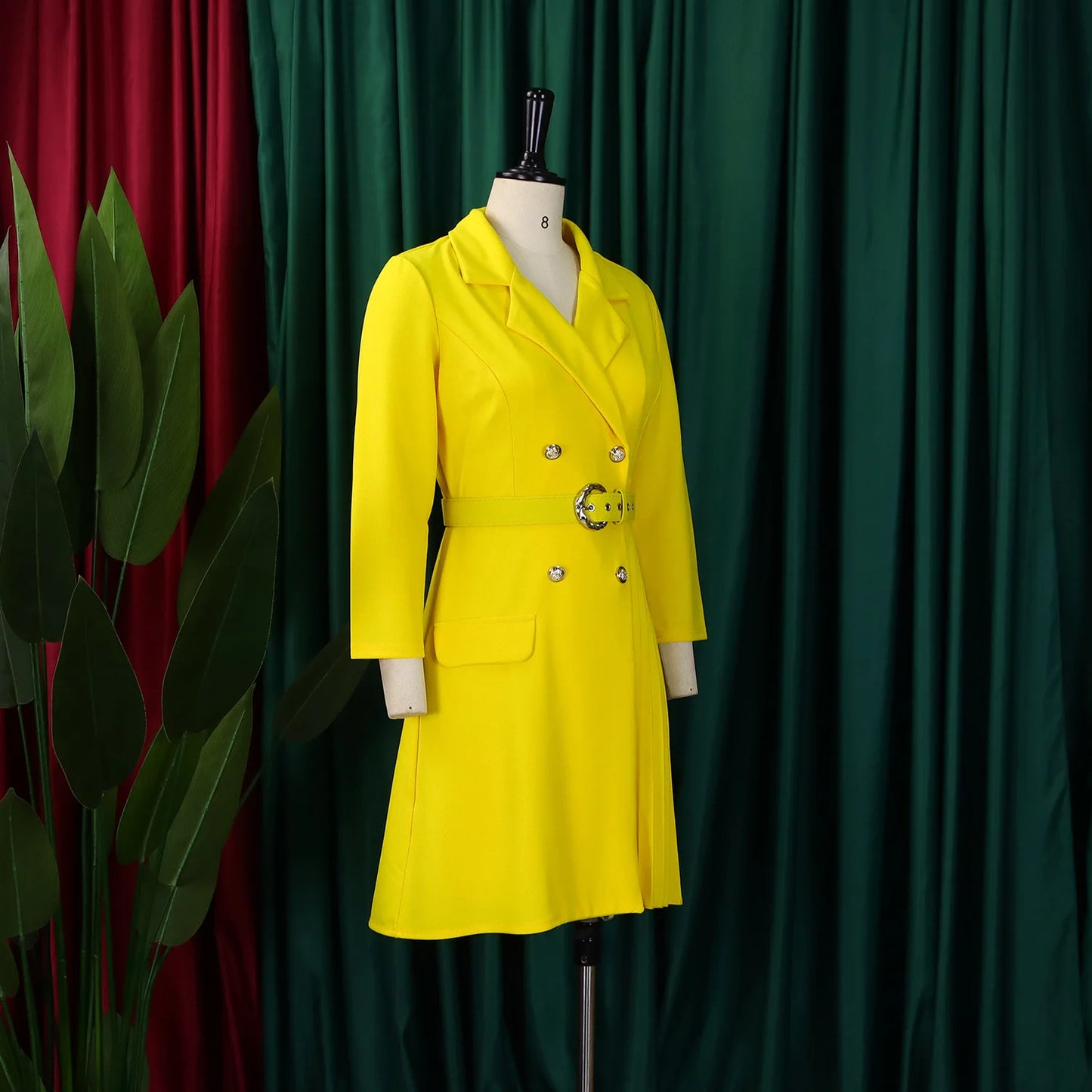 Robe plissée mi-longue à col de costume, taille haute, à la mode, nouvelle collection automne 2025