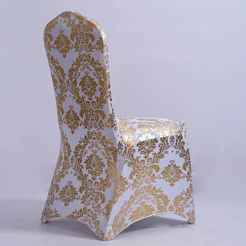 Housses de chaise de salle à manger bronzantes, or, argent, imprimé floral, amovible, lavable, extensible, décorative, pour mariage