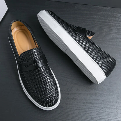 Mode sans lacet mocassins hommes chaussures conseil doux chaussures en cuir décontracté hommes baskets fête tissage modèle chaussures pour homme plat gratuit