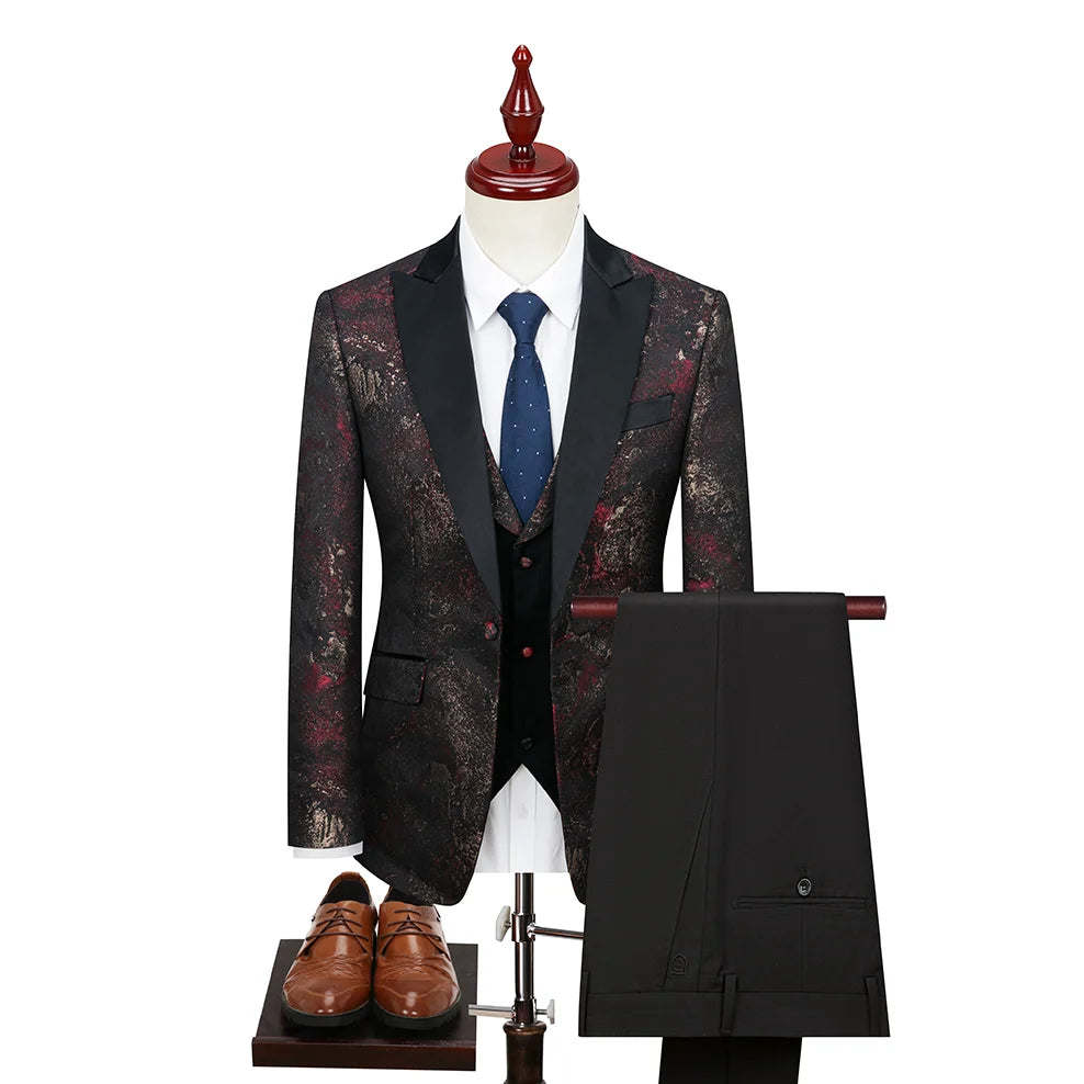 Costume vert 3 pièces pour hommes, veste de robe de soirée de mariage avec gilet et pantalon, ensembles Slim à la mode pour hommes, tissu Jacquard Beige, noir, bleu