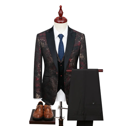 Costume vert 3 pièces pour hommes, veste de robe de soirée de mariage avec gilet et pantalon, ensembles Slim à la mode pour hommes, tissu Jacquard Beige, noir, bleu