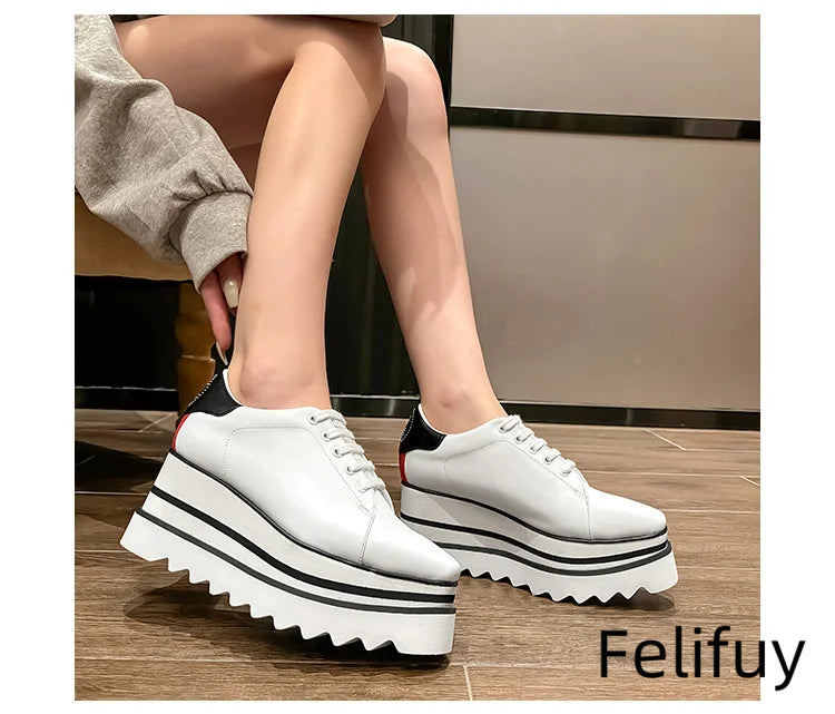 Baskets Blanches en Cuir de Vache pour Femme, Chaussures à Semelle Optique, Décontractées, à Lacets, Confortables, d'Extérieur, de Styliste, Printemps 2024