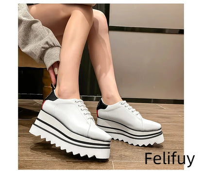 Baskets Blanches en Cuir de Vache pour Femme, Chaussures à Semelle Optique, Décontractées, à Lacets, Confortables, d'Extérieur, de Styliste, Printemps 2024