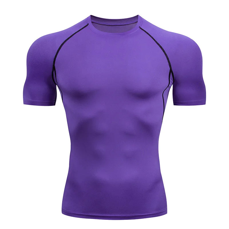 Hommes Compression course t-shirt Fitness serré à manches courtes t-shirt formation Jogging chemises vêtements de sport séchage rapide Rashgard