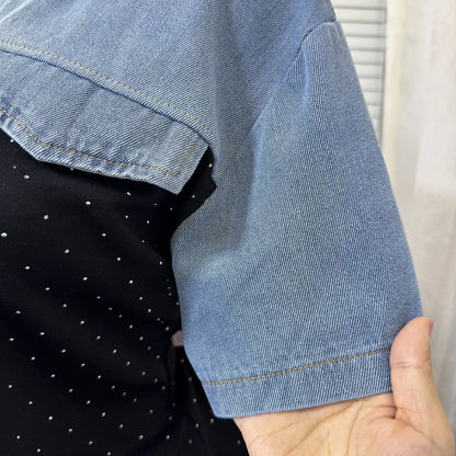 Ensemble deux pièces en Denim pour femmes, ensemble pantalon assorti, Streetwear Y2k, décontracté, perçage à chaud, hauts, jambes larges, pantalons longs, taille haute, 2025