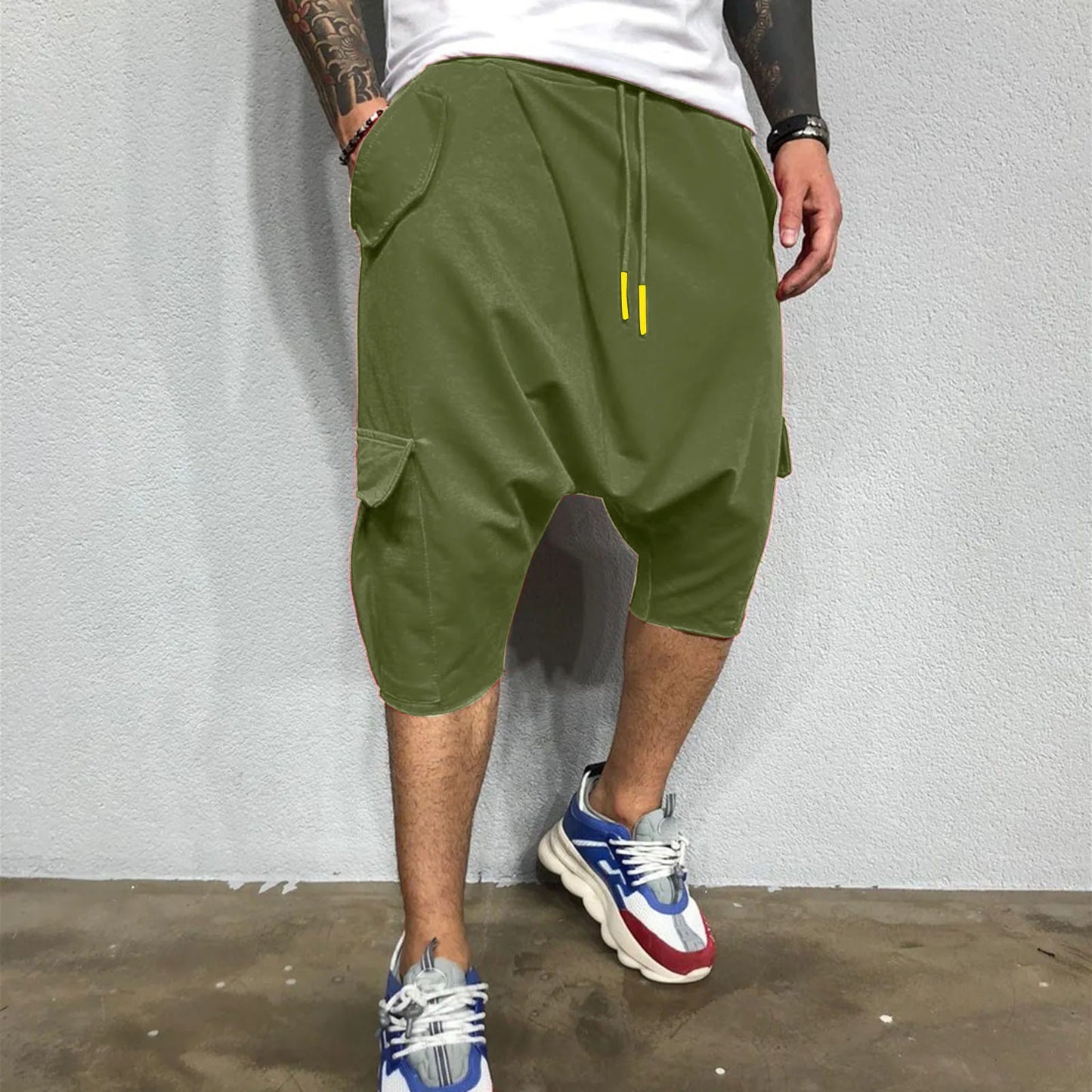 Pantalon de survêtement décontracté pour hommes, tendance Hip Hop en Europe et en amérique, ample, solide, sport de rue, Harlan, court, vêtements pour hommes