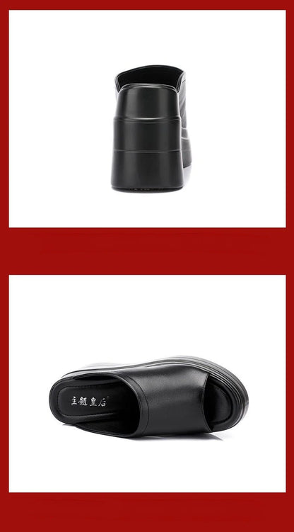 Chaussures confortables à plateforme épaisse de 9.5cm, petite taille 32-43, pantoufles en cuir véritable, talons hauts 2025, diapositives à semelles compensées, modèle de bureau