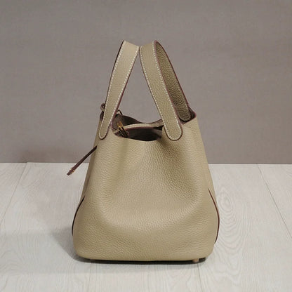 Sac à lunch en cuir de vachette véritable, panier alimentaire E27, sac à main de pique-nique Amazon, poignée supérieure souple, 2024 importé