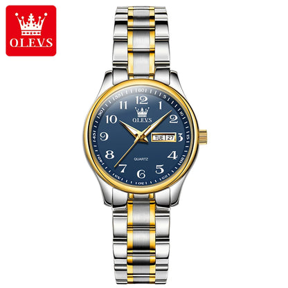 OLEVS montre à Quartz de luxe pour femmes montre élégante en acier inoxydable lumineux étanche semaine Date montre-bracelet dames robe montre