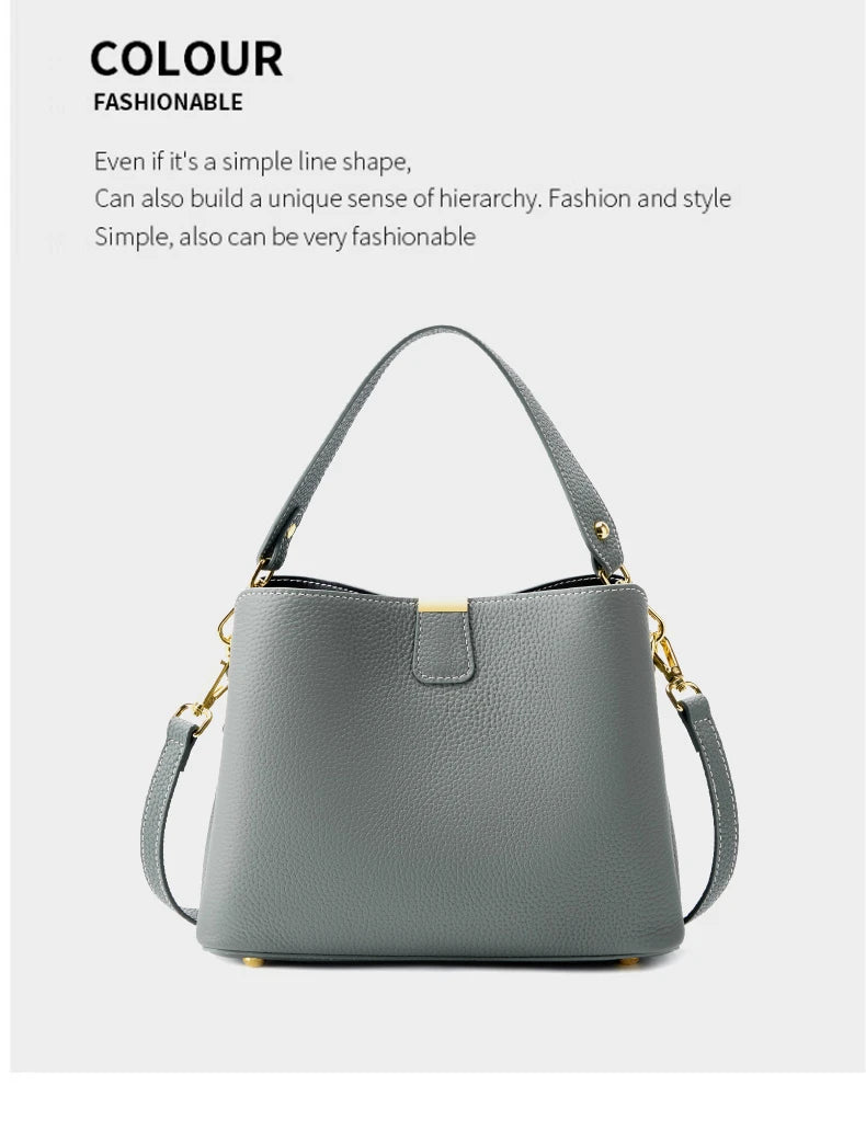 Hifashion 100% vache en cuir véritable seau épaule sacs à bandoulière pour femmes 2025 luxe concepteur large sangle fourre-tout dames sacs à main