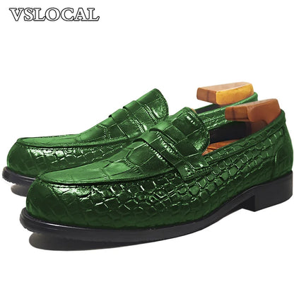 Mode 5 couleurs hommes chaussures en cuir vert sans lacet Croco imprime décontracté hommes chaussures habillées mariage bureau Banquet mocassins hommes