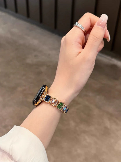 Bande de diamant élastique pour iWatch Ultra 10 9 8 7 6 5 Se 4, bracelet en métal pour femme Apple Watch 38mm 40mm 41mm 42mm 45mm 46mm 49mm