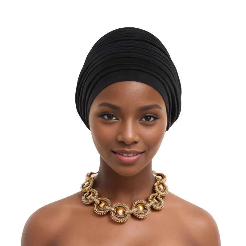 Turban Africain Plissé pour Femme, Déjà Fait, Cravates de Sauna, Bonnet Auto Gele, Hijab Musulman, Mariage Nigérian, Chapeau Rond