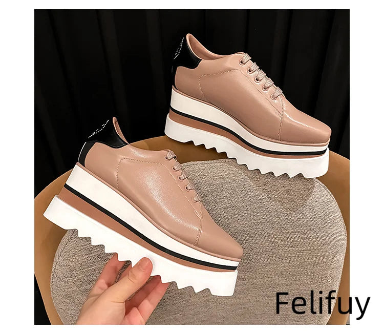 Baskets Blanches en Cuir de Vache pour Femme, Chaussures à Semelle Optique, Décontractées, à Lacets, Confortables, d'Extérieur, de Styliste, Printemps 2024