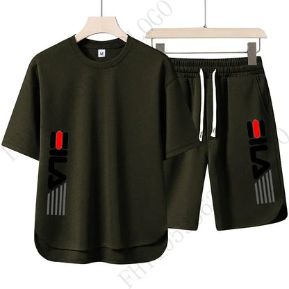 T-shirt et short décontractés à col rond pour hommes, deux pièces, imprimé à la mode, respirant, costume à manches courtes, nouvelle collection été 2025