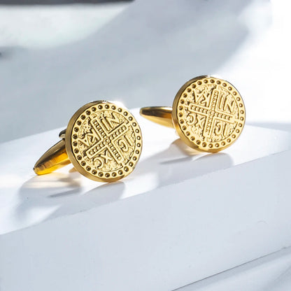 Lèvent de manchette ronds en acier inoxydable pour chemises pour hommes, bijoux de foi de Jésus, souvenir de mariage, rétro, plus riche ula, ConTim or