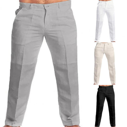 Pantalon en lin décontracté pour hommes, avec poches sur pied, couleur unie, blanc, gris, grande taille 3xl, élégant, mode, survêtement, Streetwear, 2023