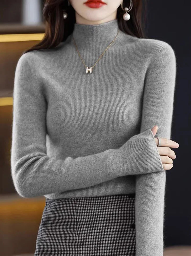 Pull en tricot à demi-col roulé pour femme, couleur unie, coréen, manches longues, mode assortie, épais, chaud, Slim, nouvelle collection automne hiver