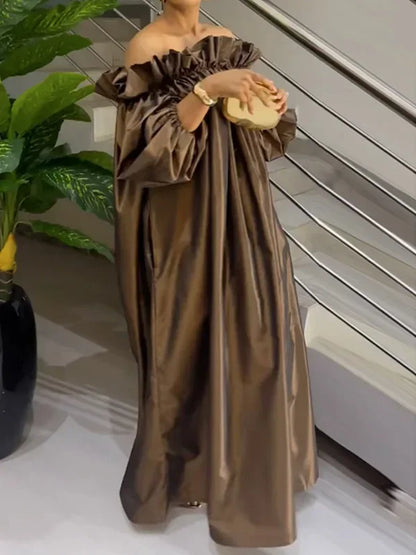 Falbala – robe de soirée Maxi élégante pour femmes, manches bouffantes, plissée, épaules dénudées, robe de bal, nouvelle collection printemps