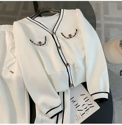 Printemps et automne haut de gamme sport décontracté ensemble femmes Western col en v haut pantalon à jambes larges deux pièces Setj Uicy Corture survêtement