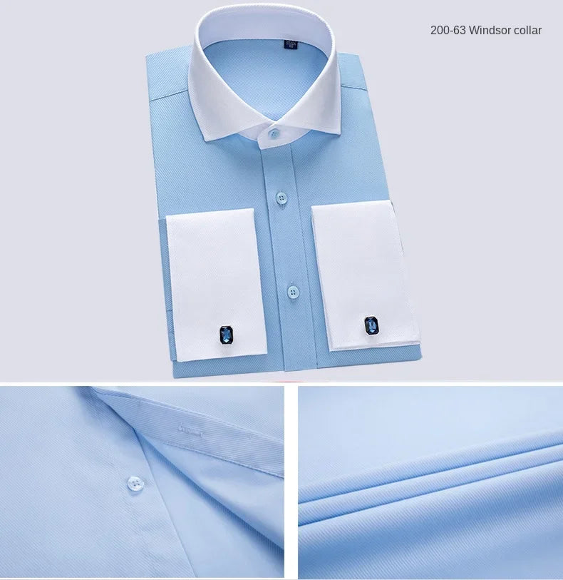 Chemise à manches longues pour hommes, Niche Chic, manches doubles pliées, col Windsor, robe de haute qualité, boutons de manchette français aléatoires, 2024