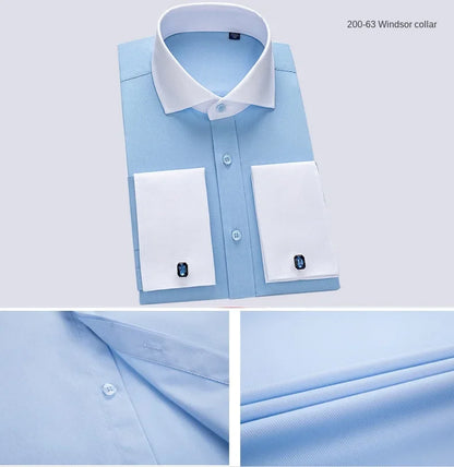 Chemise à manches longues pour hommes, Niche Chic, manches doubles pliées, col Windsor, robe de haute qualité, boutons de manchette français aléatoires, 2024