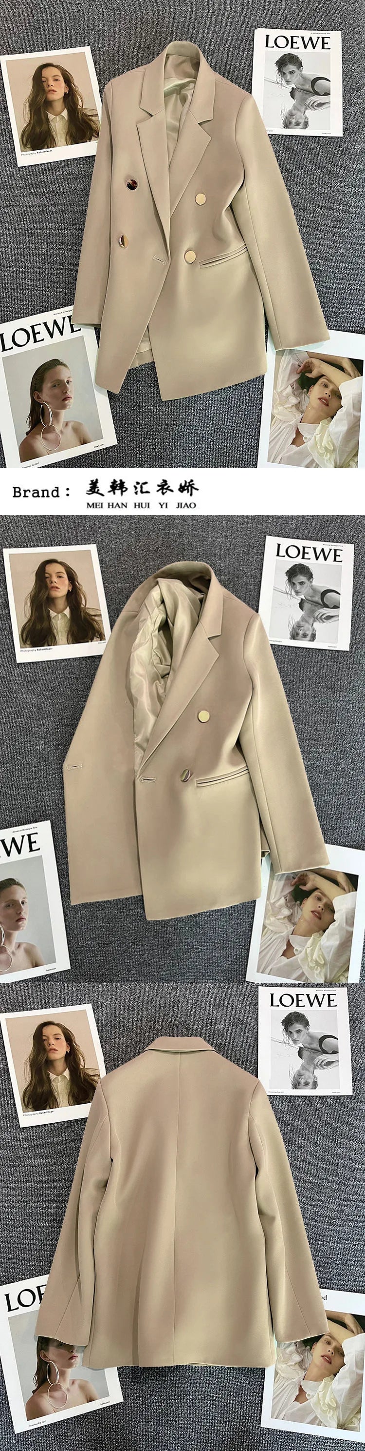 Couleur bonbon OL Blazer printemps automne cranté à manches longues Double boutonnage bouton en métal mince poche Blazer manteaux ZXFS-S602