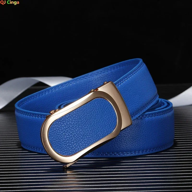 Ceinture bleue pour hommes et femmes, ceintures à boucle automatique, ceinture féminine Cinturon décontractée à la mode, vert blanc noir rouge disponible