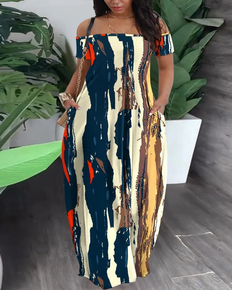 BERAKAH SUPRÊME -6 Robe longue en Polyester imprimé pour femmes africaines, Sexy, mode, manches courtes, Maxi, été, 2023