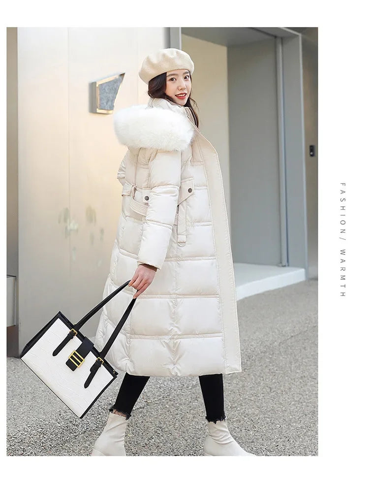 Veste longue rembourrée en coton pour femme, au-dessus du genou, marée vers le bas, hiver, nouveau