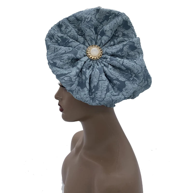 Turban Africain à Grande Fleur pour Femme, Foulard de Sauna Musulman à la Mode