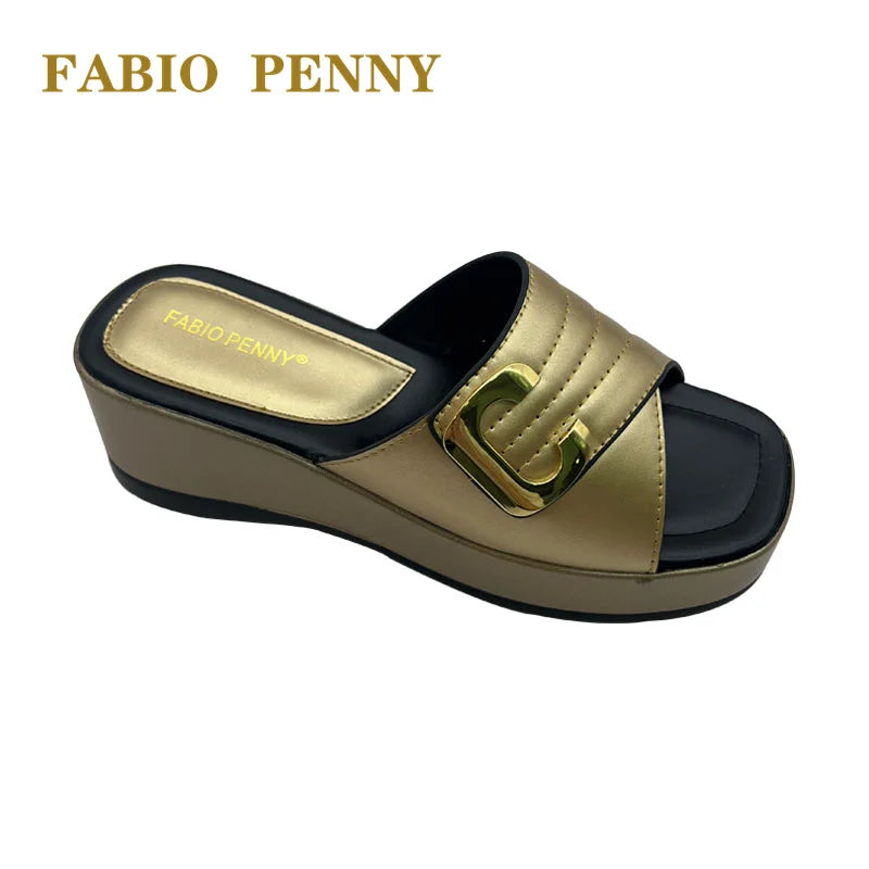 FABIO PENNY2025 été nouveau design métallique couleur unie à semelles épaisses à la mode et sexy dames fête pantoufles à semelles souples