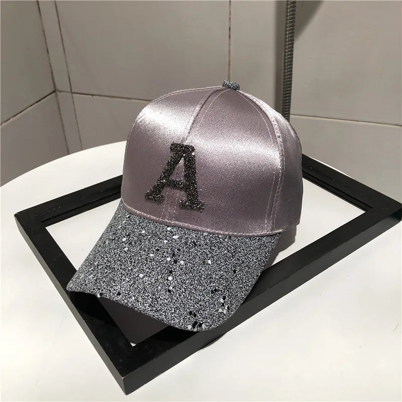 Casquette de baseball en satin brillant avec lettre R pour femmes et filles, chapeaux Snapback, sports de plein air, hip hop, soleil, printemps, été, mode