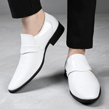 Chaussures en cuir blanc pour hommes, mocassins à bout pointu, décontractés, à enfiler, pour robe de soirée, nouvelle collection 2025