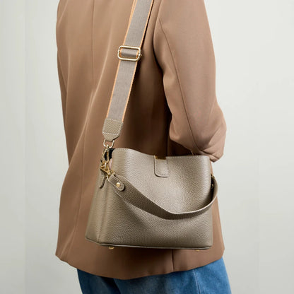 Hifashion 100% vache en cuir véritable seau épaule sacs à bandoulière pour femmes 2025 luxe concepteur large sangle fourre-tout dames sacs à main